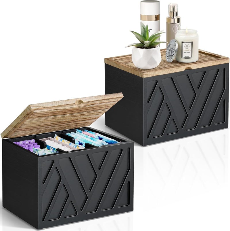 Jorkol 2 PCS Tampon Holder for Bathroom Decor, Feminine Product Organizer with Lid, Shark Week Tampon Storage, Wood Pad and Tampon Organizer for Toilet Organizer, Bathroom Accessories Box for Girl Stuff - Image 1